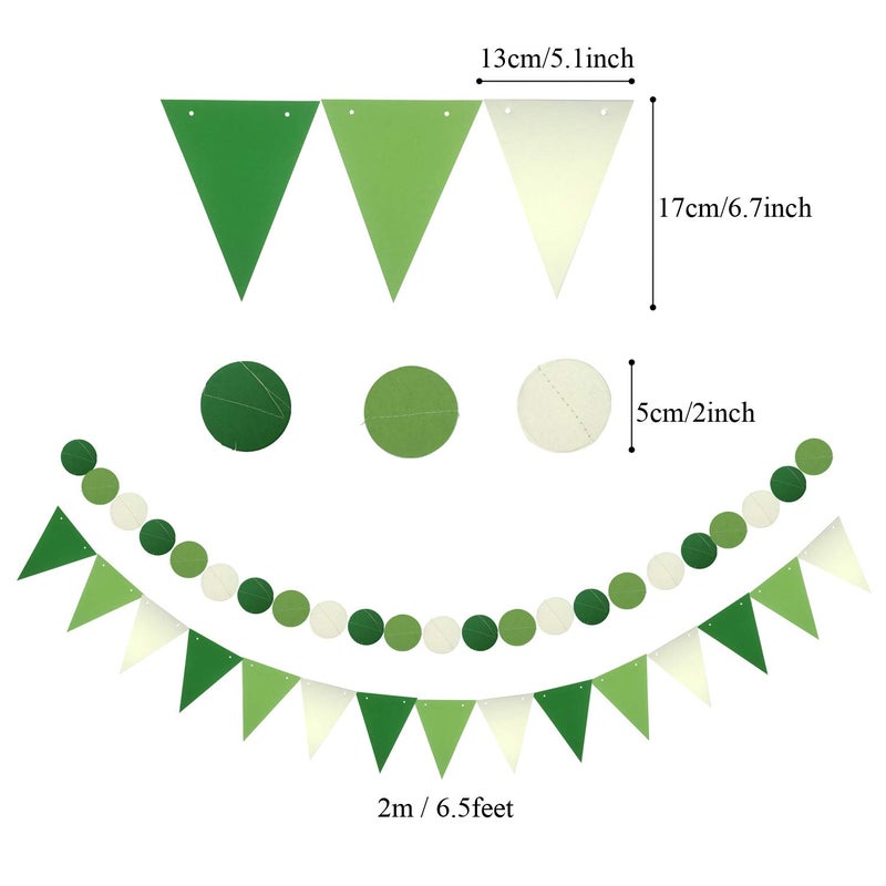 ZERODECO Party Hanging Paper Fans Set, Green Confetti Balloons Decorative Folding Fans Paper Pompoms Triangle Bunting Flags Garlands for Birthday Baby Shower Golf Dinosaur Party Decorations - Image 5